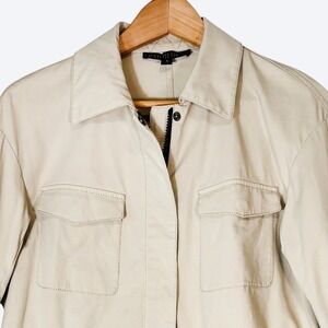 Lafayette‎ 148 New York Tan Cotton Blend Blazer Womens S Jacket Drawstring Waist